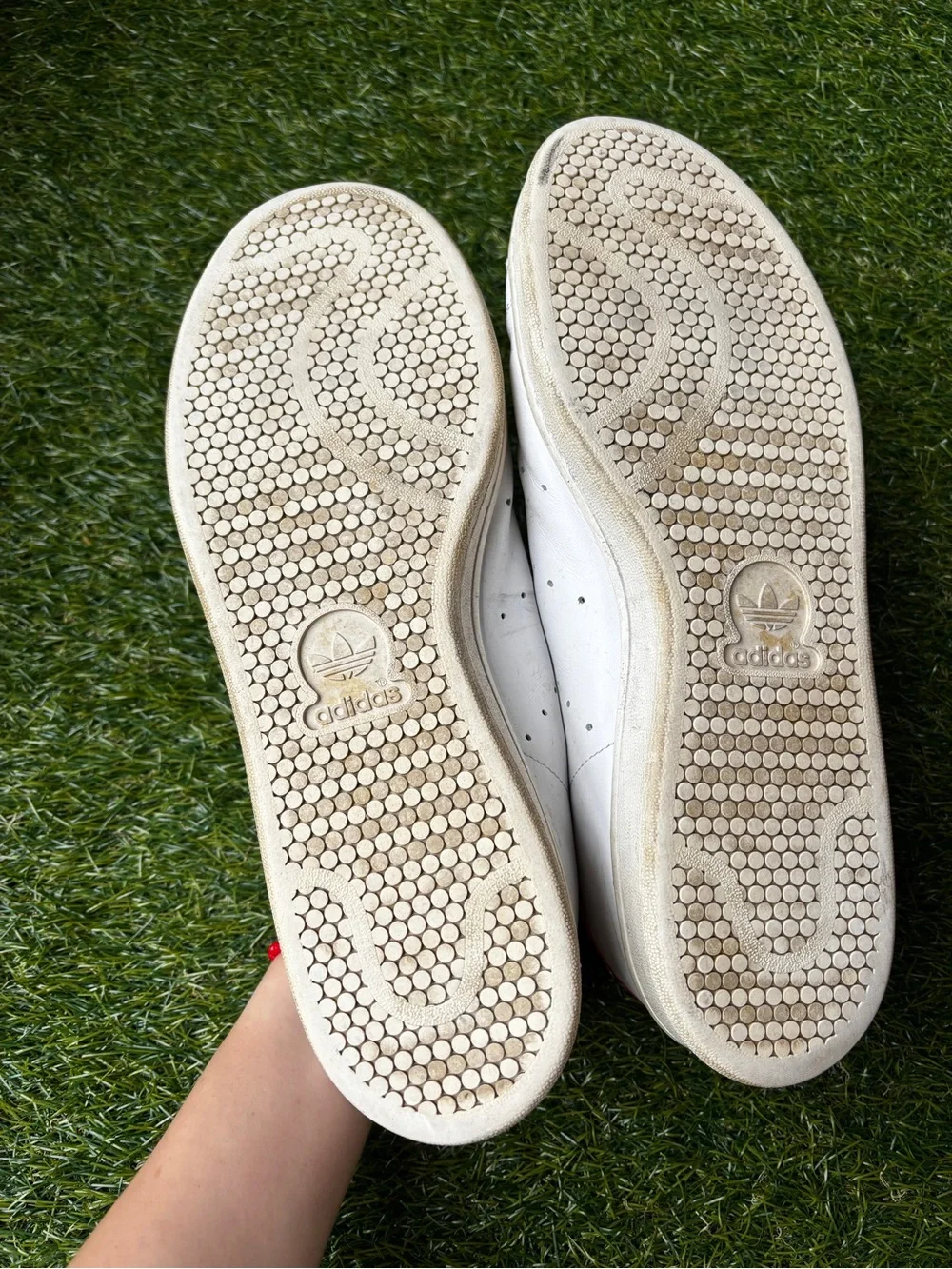 adidas Stan Smith White Leather Sneakers with Red Heel Patch